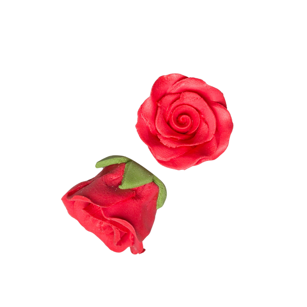 1-1/8" Rose w/ Calyx - Petite - Red