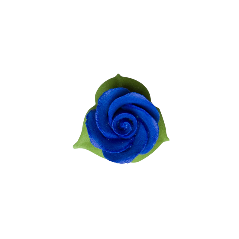 1" Rose w/ Icing Leaves -  Royal Blue
