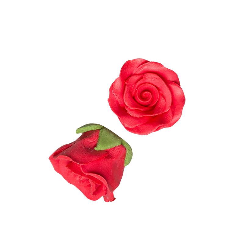 1-1/8" Rose w/ Calyx - Petite - Red