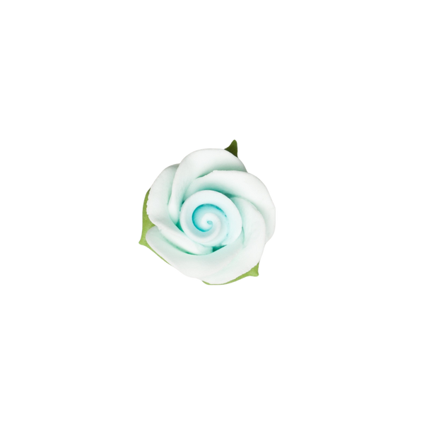 1" Rose w/ Icing Leaves -  Pastel Blue