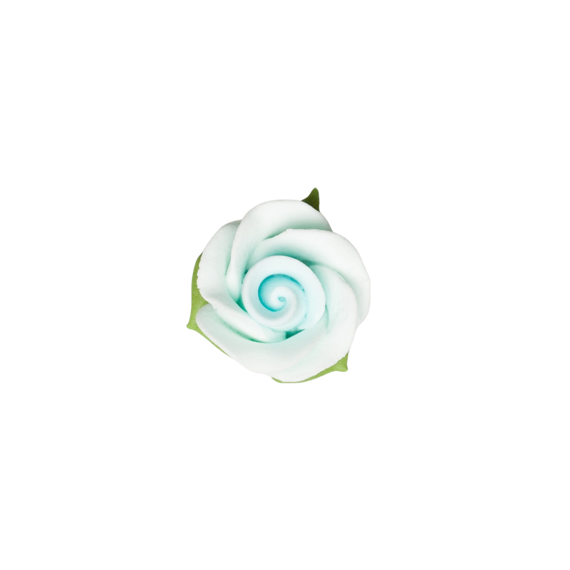 1" Rose w/ Icing Leaves -  Pastel Blue
