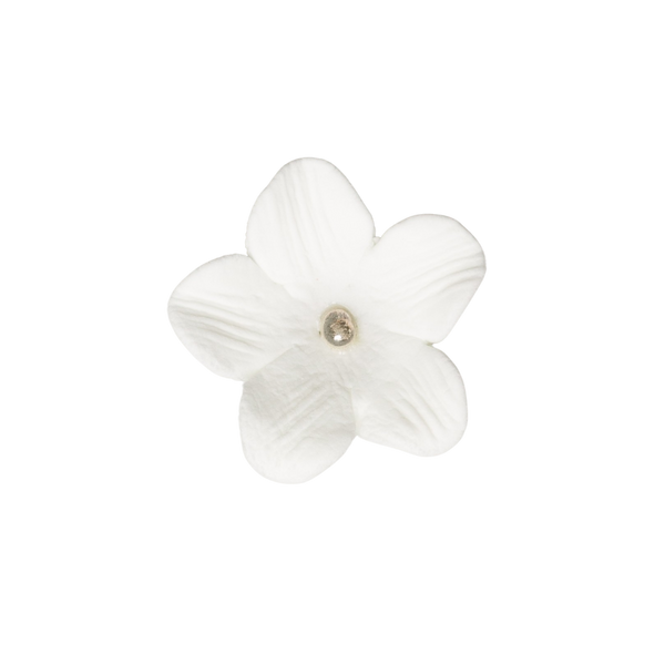 Flor encantadora de 1,5" - Blanco con gragea plateada