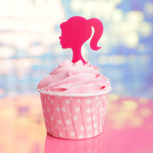 Sweet Stamp Cupcake Topper - Dollhouse - Doll Head Silhouette - Hot Pink x6