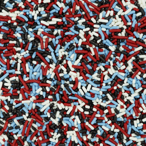 Sprinkles azul claro-rojo-negro-blanco (Jimmies)