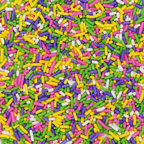 Sprinkles rosa-púrpura-amarillo-blanco-verde lima (Jimmies)