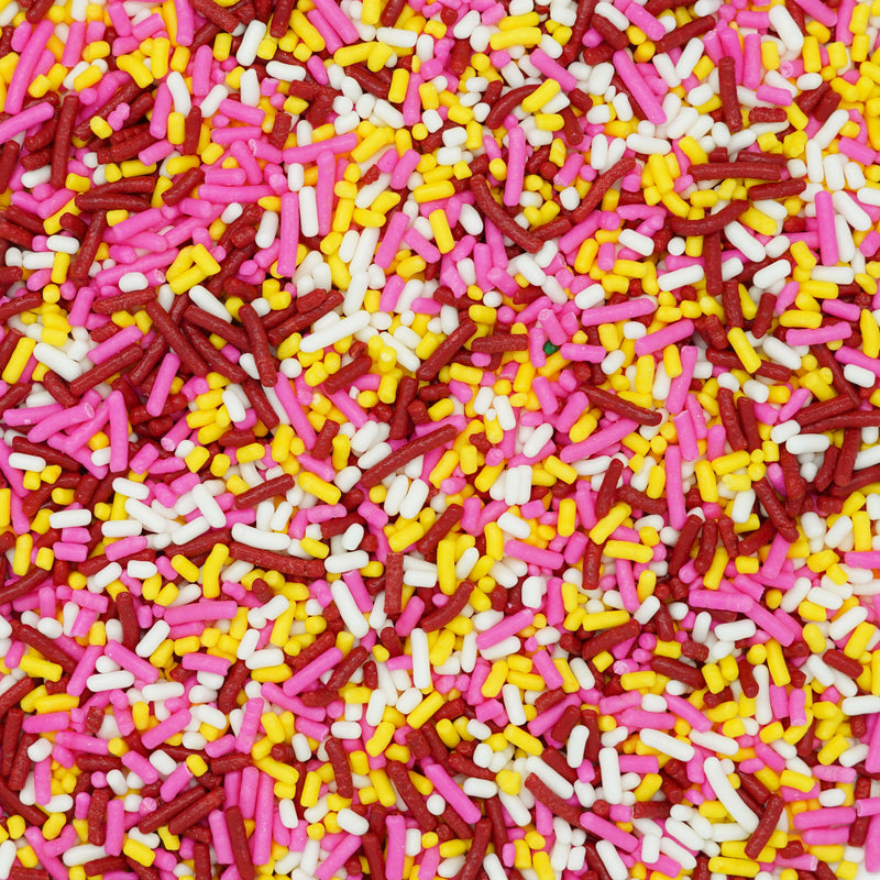 Sprinkles rojo-rosa-amarillo-blanco (Jimmies)