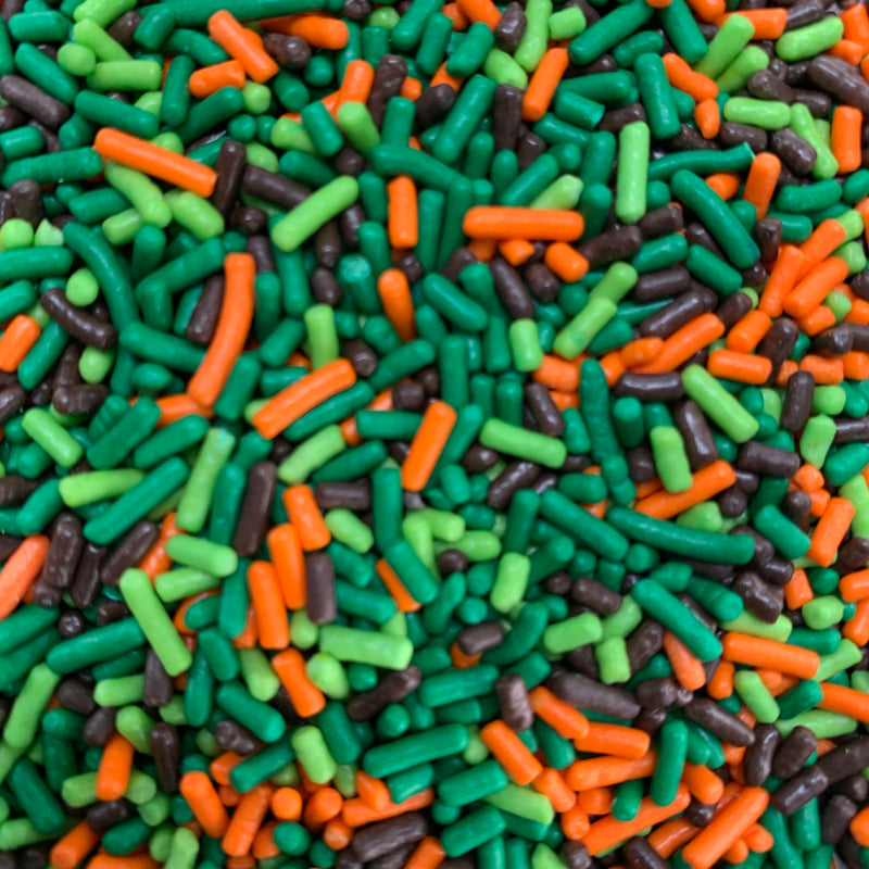 Orange-DkGreen-Green-LimeGreen-Brown Sprinkles(Jimmies)