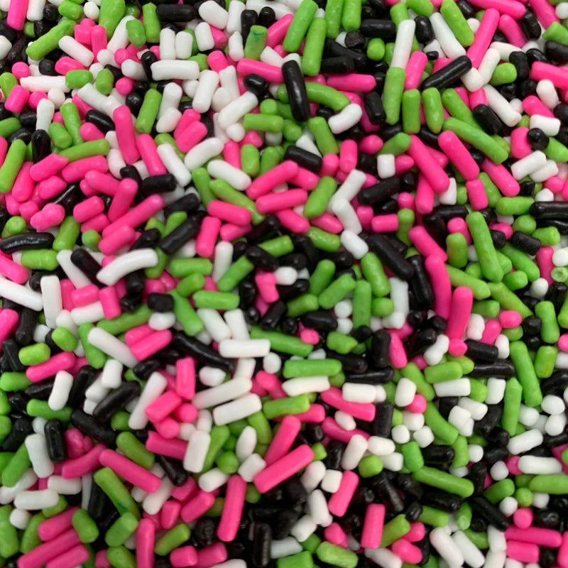 Sprinkles rosa-verde lima-blanco-negro (Jimmies)