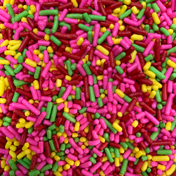 Sprinkles rojo-rosa-amarillo-verde lima (Jimmies)